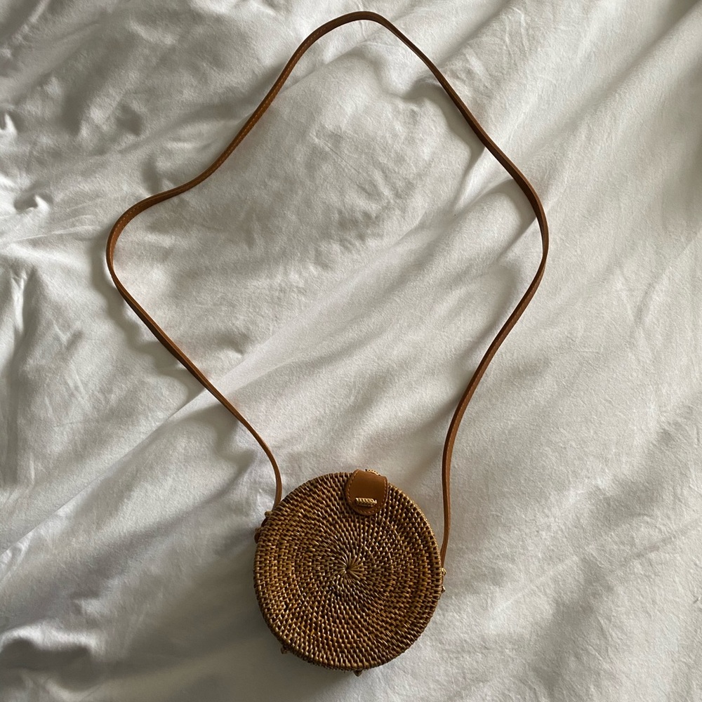 Tan Round Woven Purse